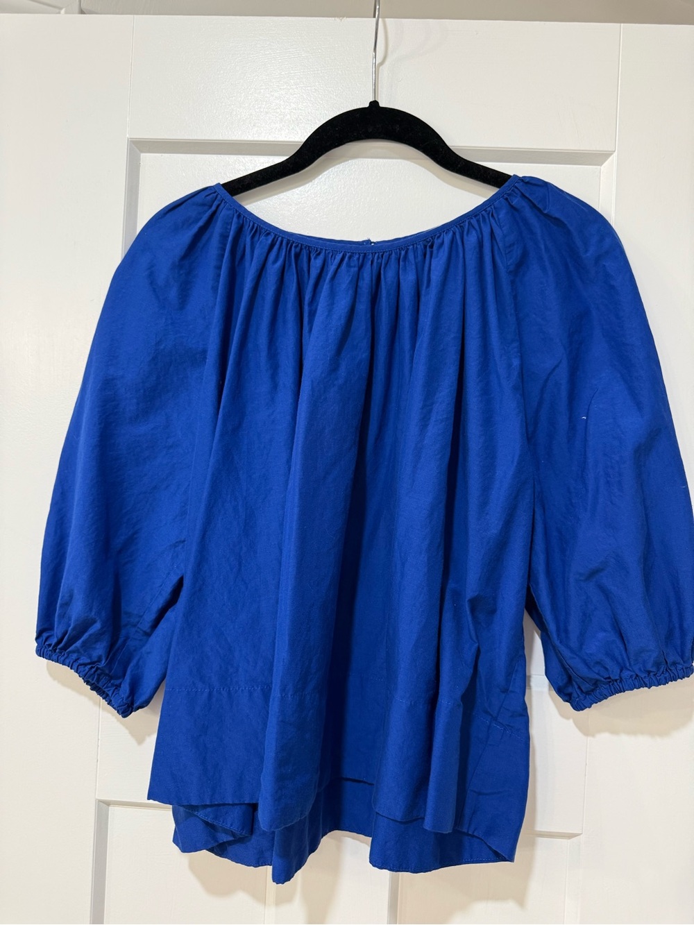 Madewell Shirred Puff-Sleeve Top in Cotton-Silk Voile Blue